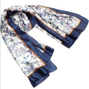 Navy Blue $ Orange Floral Fashion Scarf
